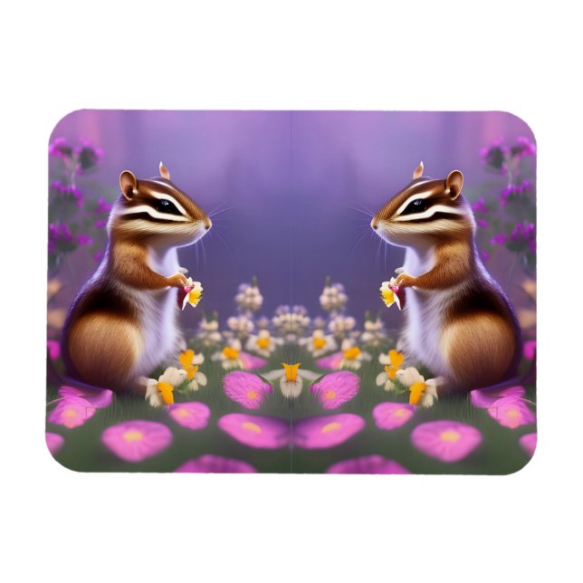 Magnet Flexible Cute Chipmunk en Fleurs (Horizontal)