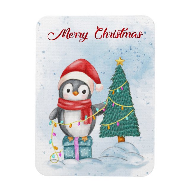 Magnet Flexible Cute Christmas Penguin Decorating Tree with Lights (Vertical)