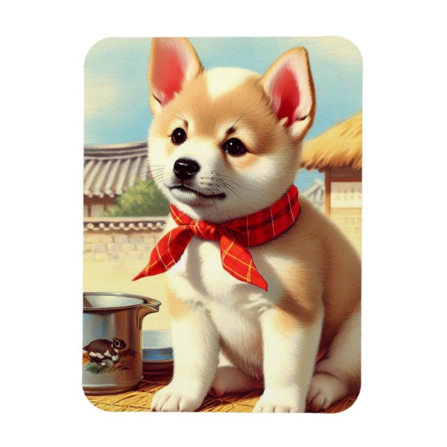 Magnet Flexible Cute coréen Jindo Dog Peinture (Vertical)