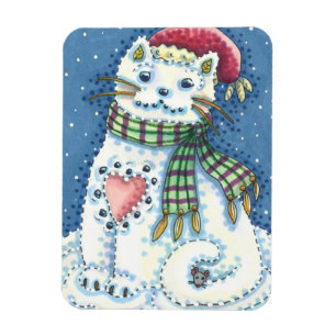 MAGNET FLEXIBLE CUTE CUTE CHATTE DE NEIGE, FLAKES DE NEIGE CHAT ET