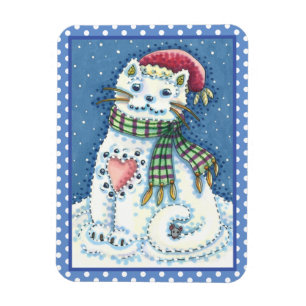 MAGNET FLEXIBLE CUTE CUTE CHATTE DE NEIGE, FLAKES DE NEIGE CHAT ET