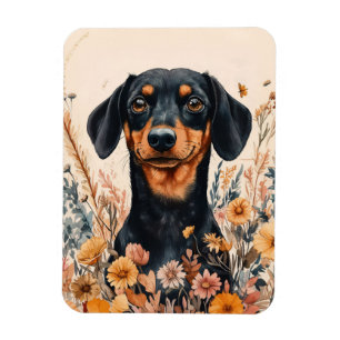 Magnet Flexible Cute Dachshund avec Fleur sauvage flexible