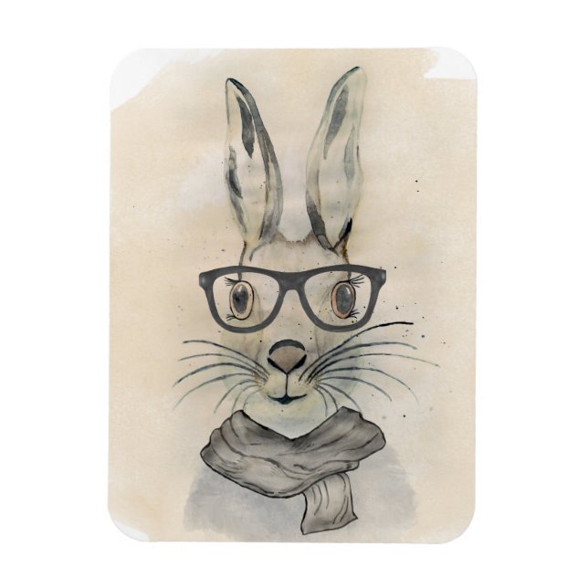 Magnet Flexible Cute drôle d'aquarelle lapin avec lunettes et écha (Vertical)