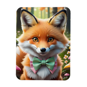 Magnet Flexible Cute Fox avec arc vert et rose