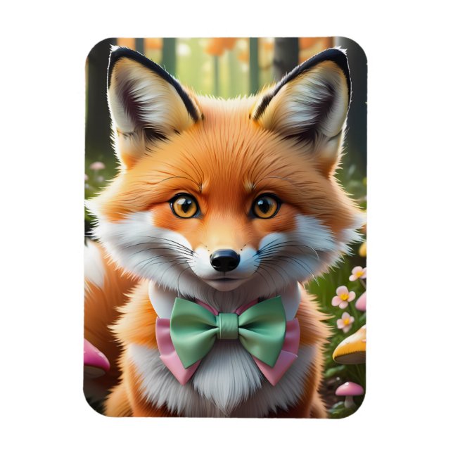 Magnet Flexible Cute Fox avec arc vert et rose (Vertical)