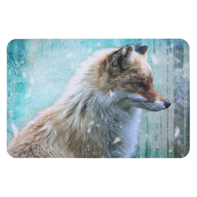 Magnet Flexible Cute Furry Fox sur Blue Grunge Arrière - plan (Horizontal)