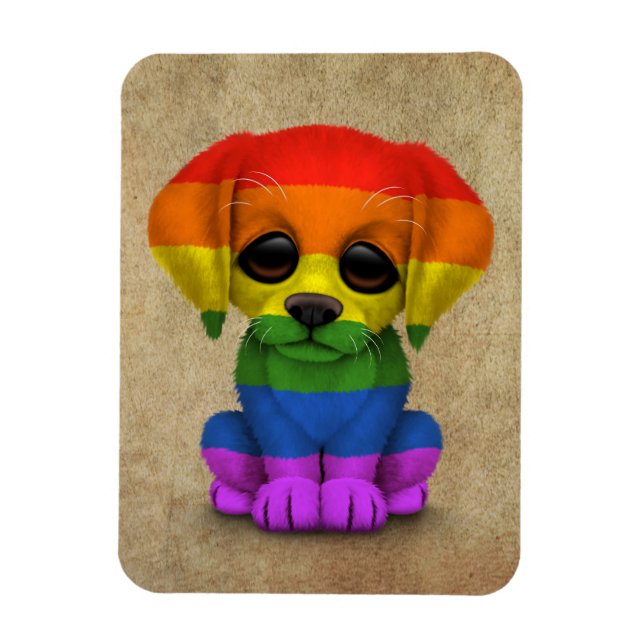 Magnet Flexible Cute Gay pride arc-en-ciel Chien chiot (Vertical)