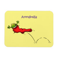 Cute grenouille dans une chaussette rouge saut de