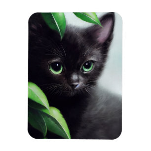 Magnet Flexible Cute Kitten noir aux yeux verts