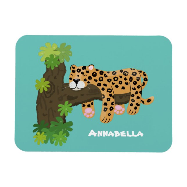 Magnet Flexible Cute leopard sleeping in tree cartoon illustration (Horizontal)