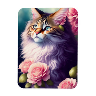 Magnet Flexible Cute Maine Coon Chat Face & Fleur