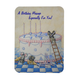 Magnet Flexible Cute mice birthday cake original illustration