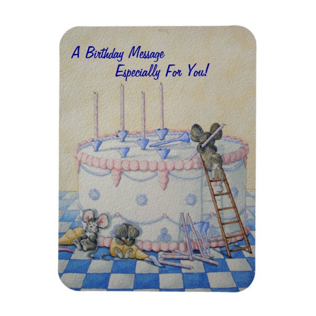 Magnet Flexible Cute mice birthday cake original illustration (Vertical)