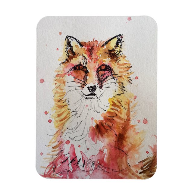 Magnet Flexible Cute Red Fox Watercolour Woodland Animal Art (Vertical)