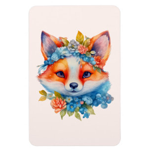 Magnet Flexible Cute Renard orange avec Couronne florale