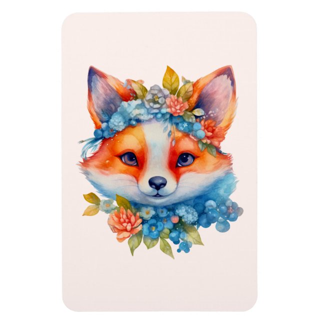 Magnet Flexible Cute Renard orange avec Couronne florale (Vertical)