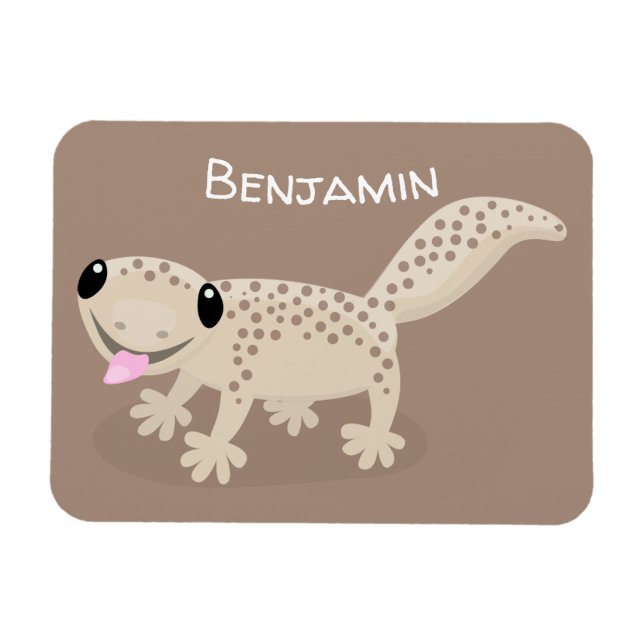 Magnet Flexible Cute spotted tan gecko cartoon illustration (Horizontal)