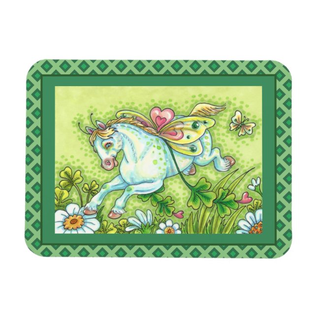 MAGNET FLEXIBLE CUTE ST. PATRICK'S DAY FLYING IRISH PONY, FAIRY (Horizontal)