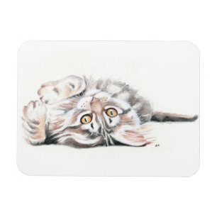 Magnet Flexible Cute Tabby Maine Coon Kitten Aquarelle
