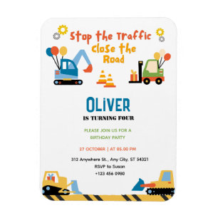 Magnet Flexible Cute Truck Construction Anniversaire Fête Invitati