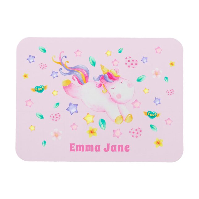 Magnet Flexible Cute Unicorn - Personalized Pink Kids (Horizontal)