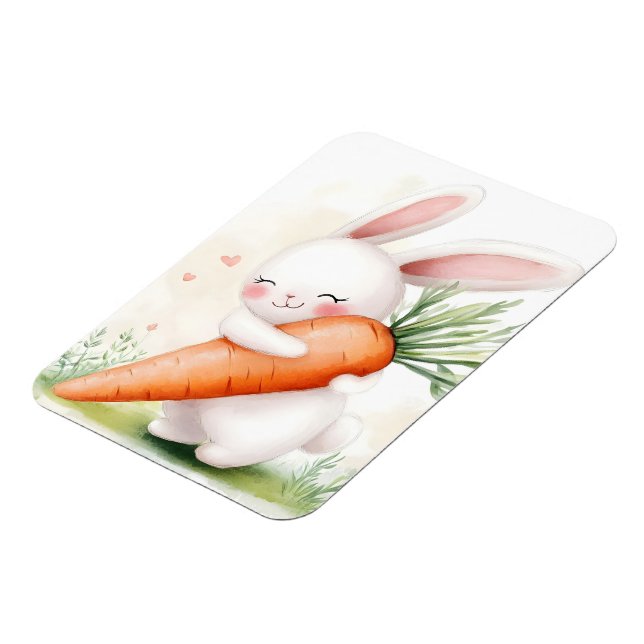 Magnet Flexible Cute Watercolor Spring Bunny Carrot (Côté Gauche)