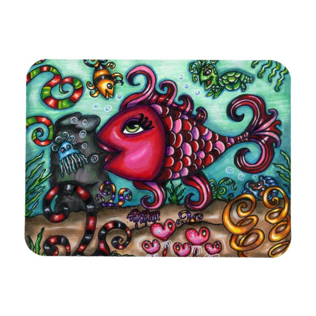 Magnet Flexible Cute Whimsical Fish Vie marine Art original (Horizontal)