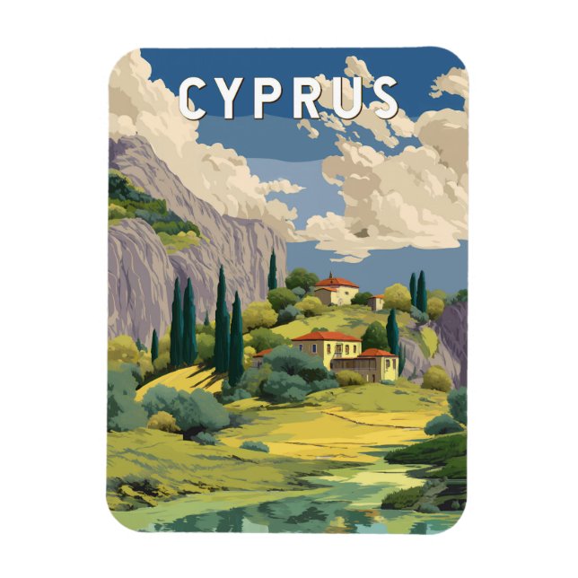 Magnet Flexible Cyprus Illustration Travel Art Vintage (Vertical)