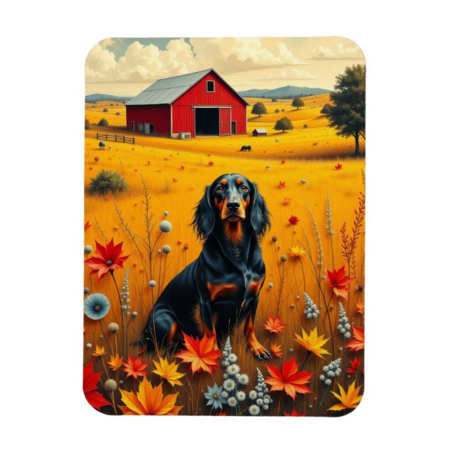 Magnet Flexible dachshund à la ferme en automne (Vertical)