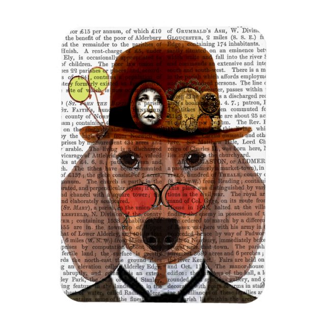 Magnet Flexible Dachshund avec Casquette Bowler Steampunk (Vertical)