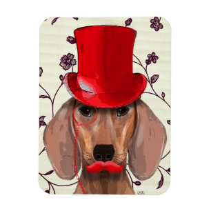 Magnet Flexible Dachshund Avec Chapeau Rouge Haut