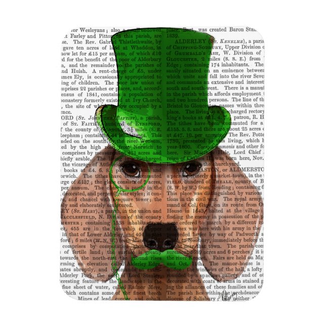 Magnet Flexible Dachshund avec chapeau vert et moustache (Vertical)