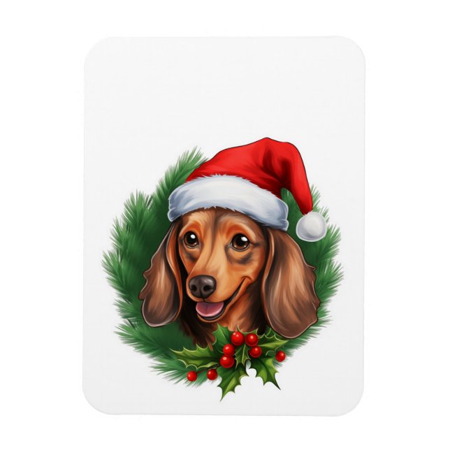 Magnet Flexible Dachshund Christmas Wreath (Vertical)