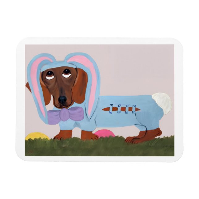 Magnet Flexible Dachshund Easter Bunny Card (Horizontal)