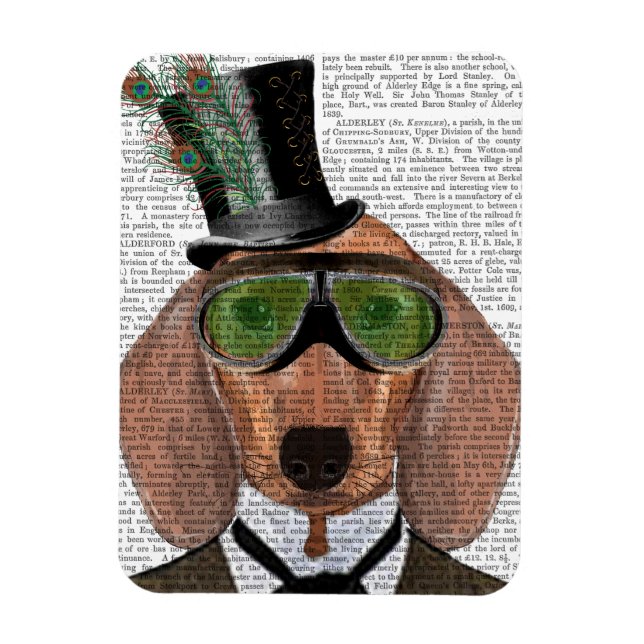 Magnet Flexible Dachshund Green Gogges Top Hat (Vertical)