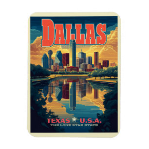 Magnet Flexible Dallas Skyline Retro Travel
