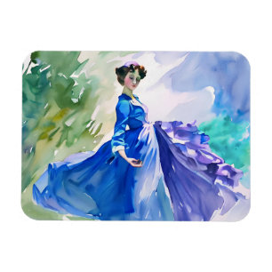 Magnet Flexible Dame en Robe Bleue - Peinture aquarelle