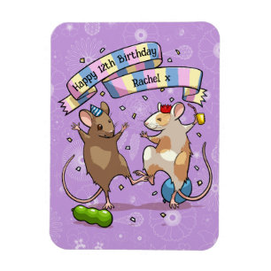 Magnet Flexible Dancing Mice Nom et âge Bonne fête d'anniversaire