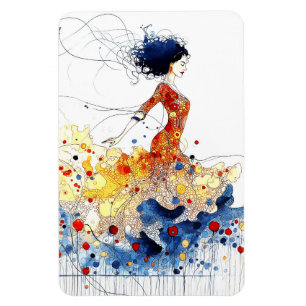 Magnet Flexible Danseuse de flamenco en mouvement multicolore flui