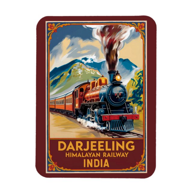 Magnet Flexible Darjeeling Inde Train Peintre Voyage Art Retro (Vertical)