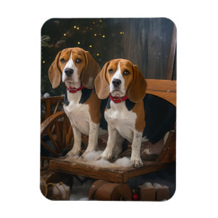 Magnet Flexible Décor de Noël beagle Snowy Sleigh