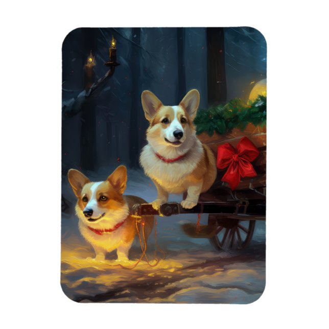 Magnet Flexible Décor de Noël Corgi Snowy Sleigh (Vertical)