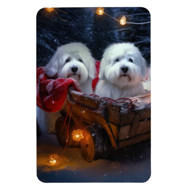 Magnet Flexible Décor de Noël Coton De Tulear Snowy Sleigh (Vertical)