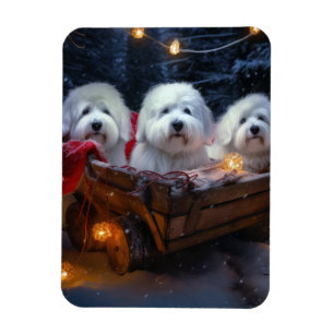 Magnet Flexible Décor de Noël Coton De Tulear Snowy Sleigh