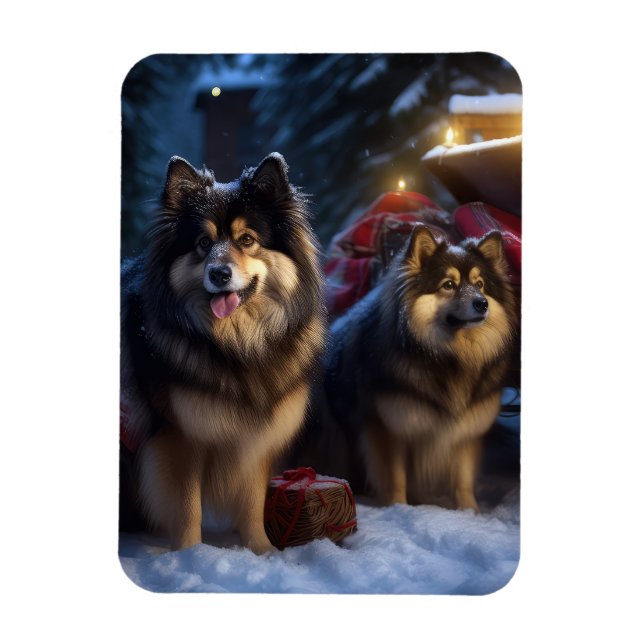 Magnet Flexible Décor de Noël Lapphund Snowy Sleigh (Vertical)