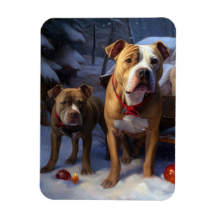Magnet Flexible Décor de Noël Pitbull Snowy Sleigh