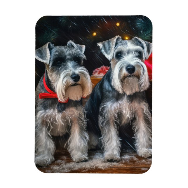 Magnet Flexible Décor de Noël Schnauzer Snowy Sleigh (Vertical)
