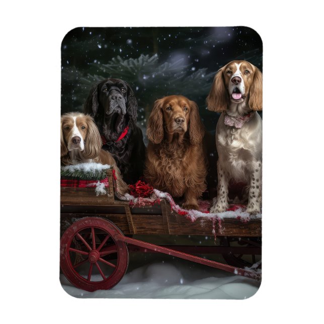 Magnet Flexible Décor de Noël traîneau enneigé Cocker Spaniel  (Vertical)