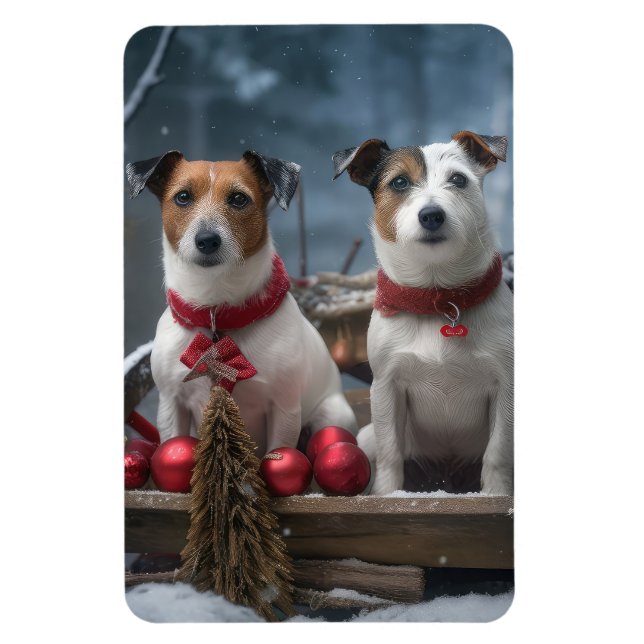 Magnet Flexible Décoration de Noël Jack Russell enneigé  (Vertical)
