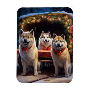 Magnet Flexible Décoration de Noël Traîneau enneigé d'Akita